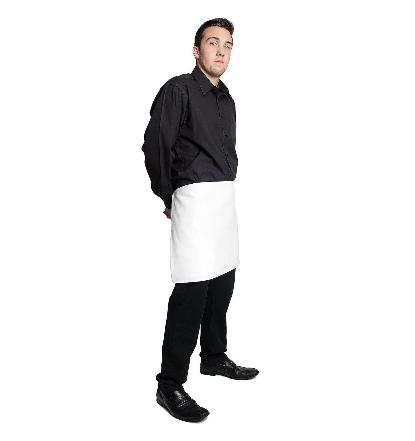 Fiumara Apparel White 4-Way Half Bistro Waist Apron 16" L X 28" W - Image 3