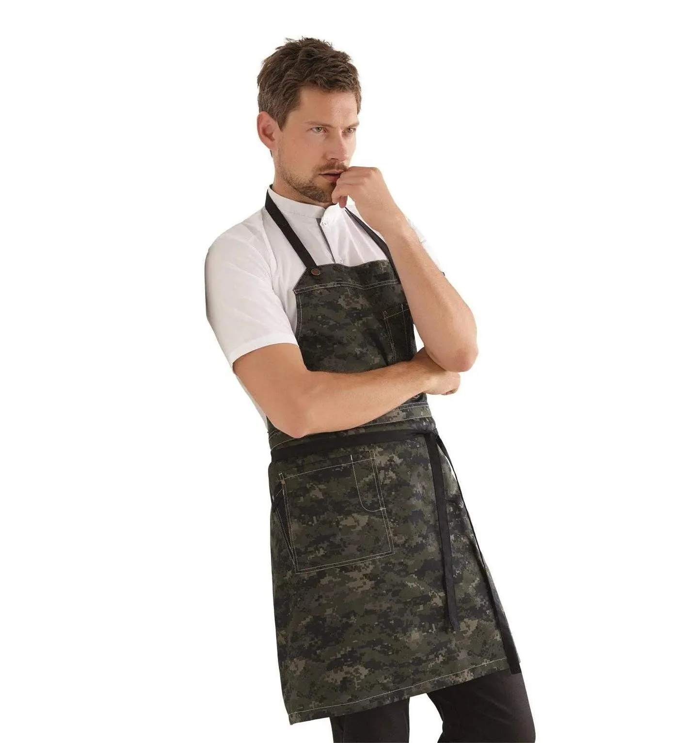 Kentaur 30360 Khaki Raw Bib Apron Restaurant Apron - Image 15