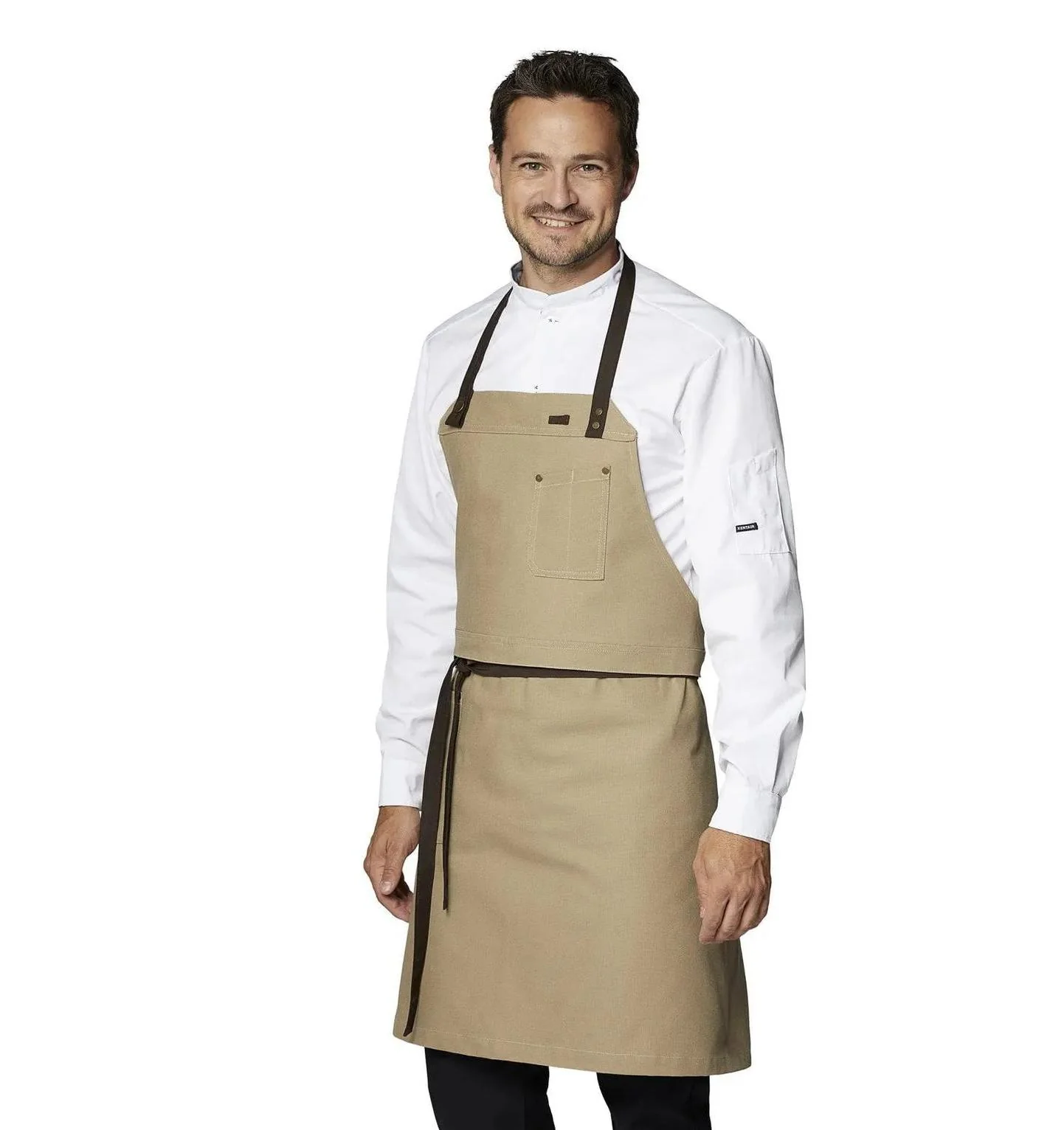Kentaur 30360 Khaki Raw Bib Apron Restaurant Apron - Image 3